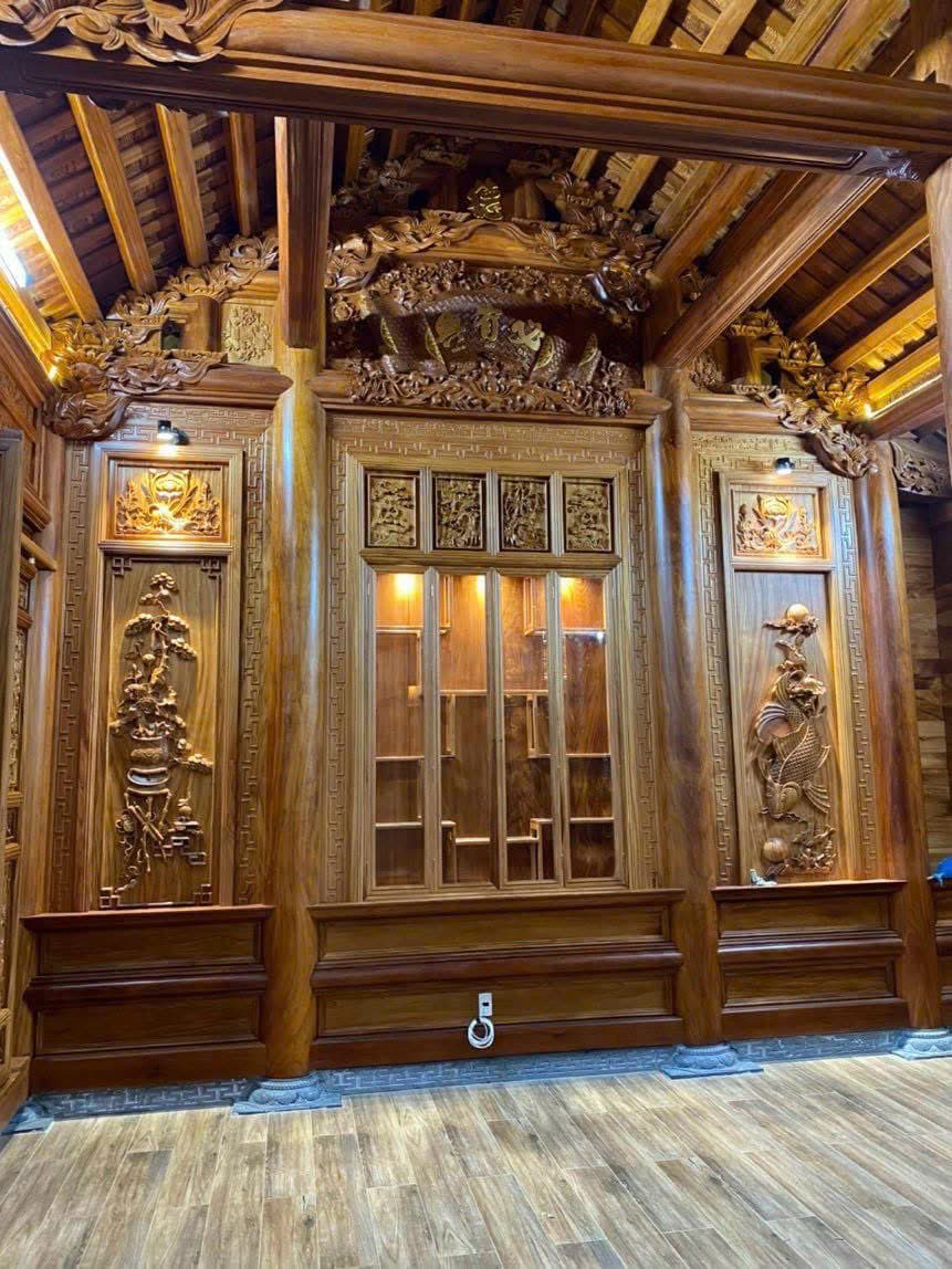 Vách gỗ trang trí kết hợp ánh sáng điểm